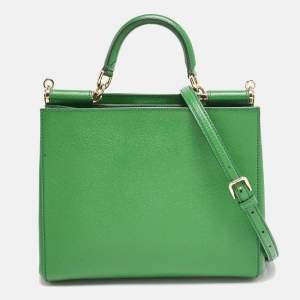 Dolce & Gabbana Green Leather Sicily Shopper Tote