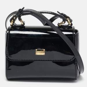 Dolce & Gabbana Black Patent Leather Micro Miss Sicily Crossbody Bag