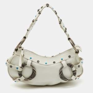 Dolce & Gabbana White Leather Studded Shoulder Bag