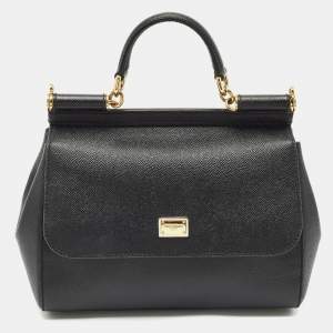 Dolce & Gabbana Black Leather Medium Miss Sicily Top Handle Bag