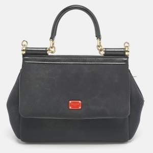 Dolce & Gabbana Black Neoprene Small Miss Sicily Top Handle Bag