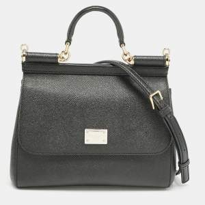 Dolce & Gabbana Black Leather Medium Miss Sicily Top Handle Bag