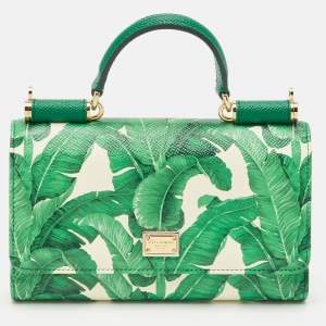 Dolce & Gabbana Green Leaf Print Leather Miss Sicily Von Wallet On Chain
