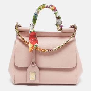 Pre Owned Dolce & Gabbana Pink Leather Small Scarf Miss Sicily Top Handle Bag