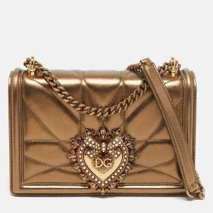 Dolce & Gabbana Gold Quilted Leather Medium Devotion Shoulder Bag