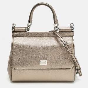 Dolce & Gabbana Metallic Leather Small Miss Sicily Top Handle Bag