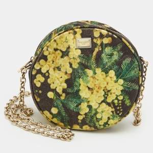Dolce & Gabbana Yellow/Black Floral Canvas Miss Glam Round Crossbody Bag