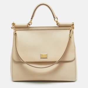 Dolce & Gabbana Beige Leather Large Miss Sicily Top Handle Bag