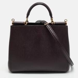 Dolce & Gabbana Burgundy Leather Sicily Top Handle Bag
