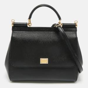 Dolce & Gabbana Black Leather Regular Miss Sicily Top Handle Bag