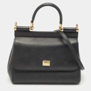 Dolce & Gabbana Black Leather Small Miss Sicily Top Handle Bag
