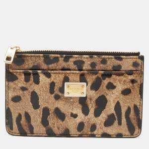 Dolce & Gabbana Brown/Black Leopard Print Patent Leather Zip Card Holder
