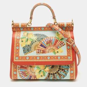 Dolce & Gabbana Multicolor Fan Foulard Print Leather Medium Miss Sicily Top Handle Bag