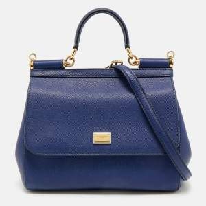 Pre Owned Dolce & Gabbana Blue Leather Medium Miss Sicily Top Handle Bag