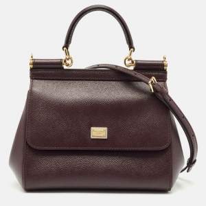 Pre Owned Dolce & Gabbana Burgundy Leather Small Miss Sicily Top Handle Bag