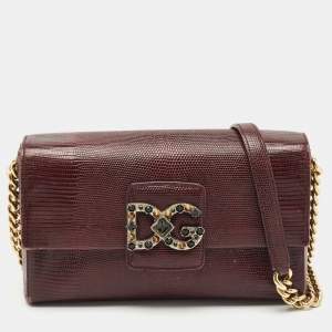 Dolce & Gabbana Burgundy Lizard Embossed Leather DG Millennials Shoulder Bag