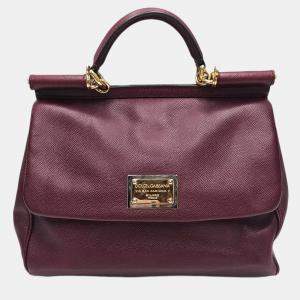 Pre Owned Dolce & Gabbana Miss Sicily Dauphine Burgundy Leather Satchel Bag