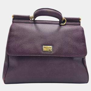 Pre Owned Dolce & Gabbana Miss Sicily Large Purple Leather Top Handle Bag