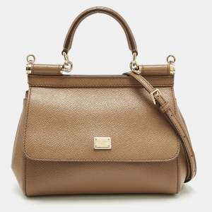 Pre Owned Dolce & Gabbana Brown Leather Small Miss Sicily Top Handle Bag