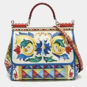 Pre Owned Dolce & Gabbana Multicolor Leather Regular Majolica Miss Sicily Top Handle Bag