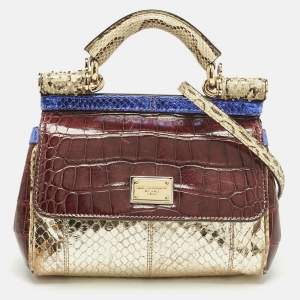Pre Owned Dolce & Gabbana Multicolor Crocodile and Python Small Miss Sicily Top Handle Bag