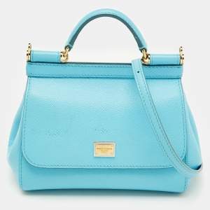 Pre Owned Dolce & Gabbana Blue Leather Mini Miss Sicily Top Handle Bag
