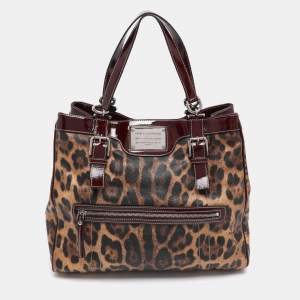 Pre Owned Dolce & Gabbana Brown/Burgundy Leopard Print Coated Canvas and Patent Leather Miss Easy Way Tote