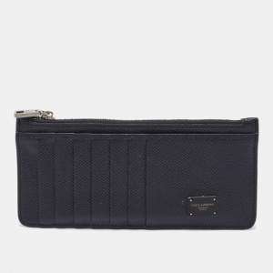 Pre Owned Dolce & Gabbana Black Leather Vertical Dauphine Zip Card Holder