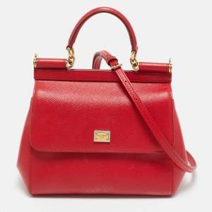 Pre Owned Dolce & Gabbana Red Leather Small Miss Sicily Bag