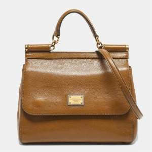 Pre Owned Dolce & Gabbana Olive Green Leather Medium Miss Sicily Top Handle Bag