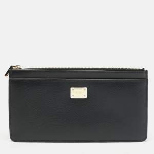 Pre Owned Dolce & Gabbana Black Leather Zip Long Card Holder