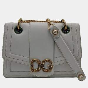 Pre Owned Dolce & Gabbana White Amore Leather DG Amore Bag