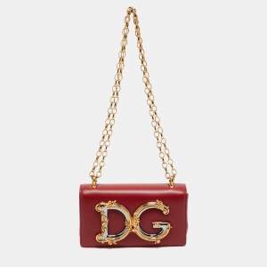Pre Owned Dolce & Gabbana Red Leather DG Girls Phone Bag