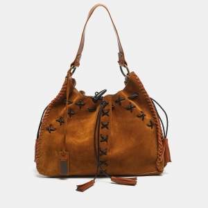 Pre Owned Dolce & Gabbana Tan Leather and Suede Whipstitch Shoulder Bag