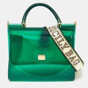 Pre Owned Dolce & Gabbana Green PVC Medium Miss Sicily Top Handle Bag