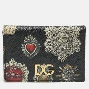 Pre Owned Dolce & Gabbana Multicolor Heart Print Leather Card Holder