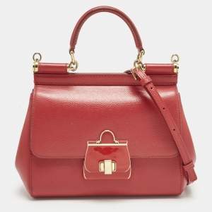 Pre Owned Dolce & Gabbana Red Leather Small Miss Sicily Bag