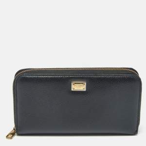 Pre Owned Dolce & Gabbana Black Leather Zip Around Wallet
