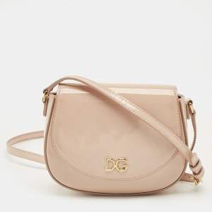 Pre Owned Dolce & Gabbana Beige Bambino Patent Leather Flap Crossbody Bag