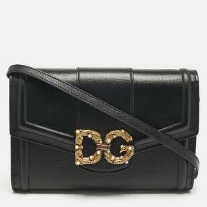 مملوكة مسبقًا Dolce & Gabbana Black Leather DG Amore Clutch Bag