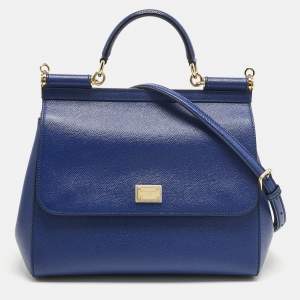 Pre Owned Dolce & Gabbana Blue Leather Regular Miss Sicily Top Handle Bag