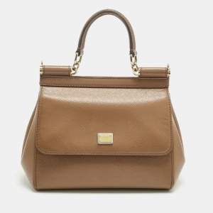 Pre Owned Dolce & Gabbana Brown Leather Small Miss Sicily Top Handle Bag