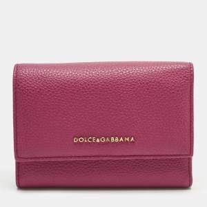 Pre Owned Dolce & Gabbana Pink Leather Logo Trifold Wallet