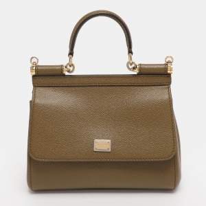 Pre Owned Dolce & Gabbana Avocado Lizard Embossed Leather Small Miss Sicily Top Handle Bag