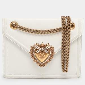 Pre Owned Dolce & Gabbana White Leather Medium Devotion Shoulder Bag