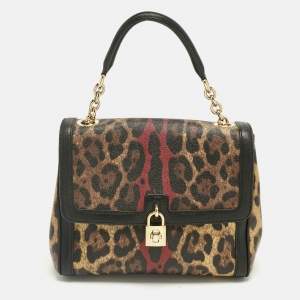 Pre Owned Dolce & Gabbana Black Leopard Print Coated Canvas and Leather Large Miss Bonita Bag