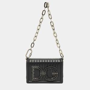 Pre Owned Dolce & Gabbana Black Quilted Leather DG Girls Shoulder Bag
