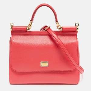 Pre Owned Dolce & Gabbana Coral Pink Leather Medium Miss Sicily Top Handle Bag