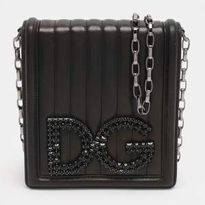Pre Owned Dolce & Gabbana Black Leather DG Girls Crossbody Bag
