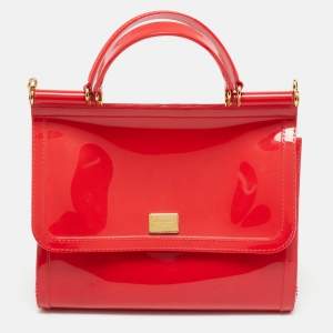 Pre Owned Dolce & Gabbana Red Rubber Miss Sicily Top Handle Bag